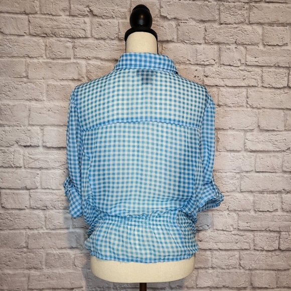 Self Esteem juniors blue white gingham plaid button front tie front top XXL - Picture 7 of 10